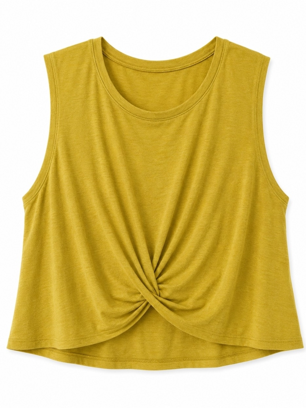 Twist-Front Athletic Sleeveless Tank Top - Mustard Size Large